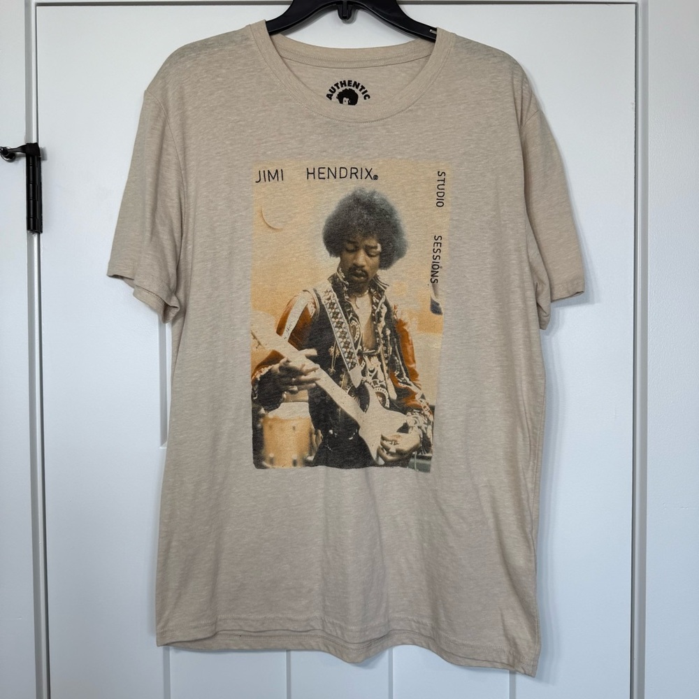 Lucky Brand Jimi Hendrix Cotton Blend cream/tan stitched t-shirt size medium